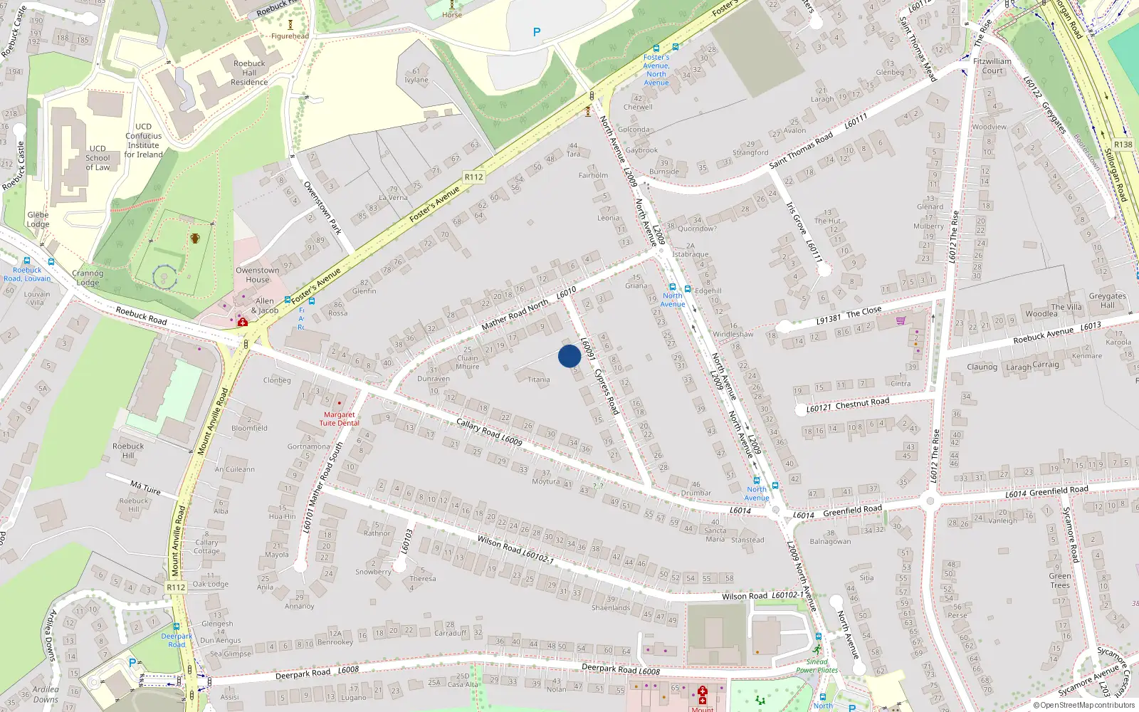 Overhead map showing the location of 3 Cypress Road, Mount Merrion, Blackrock