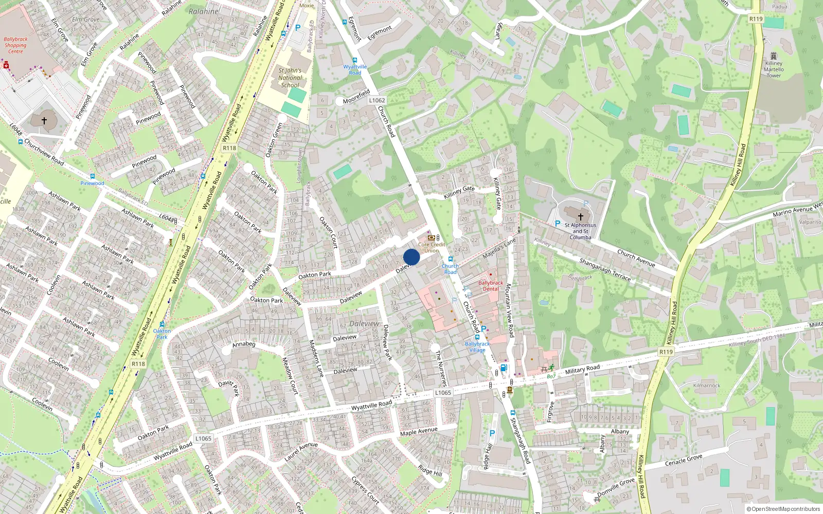 Overhead map showing the location of 3 Dale View, Church Road, Ballybrack