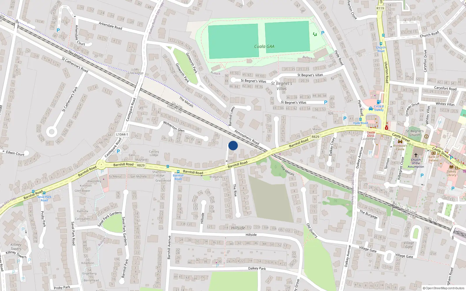 Overhead map showing the location of 3 Dalkey Forge, Barnhill Road, Dalkey