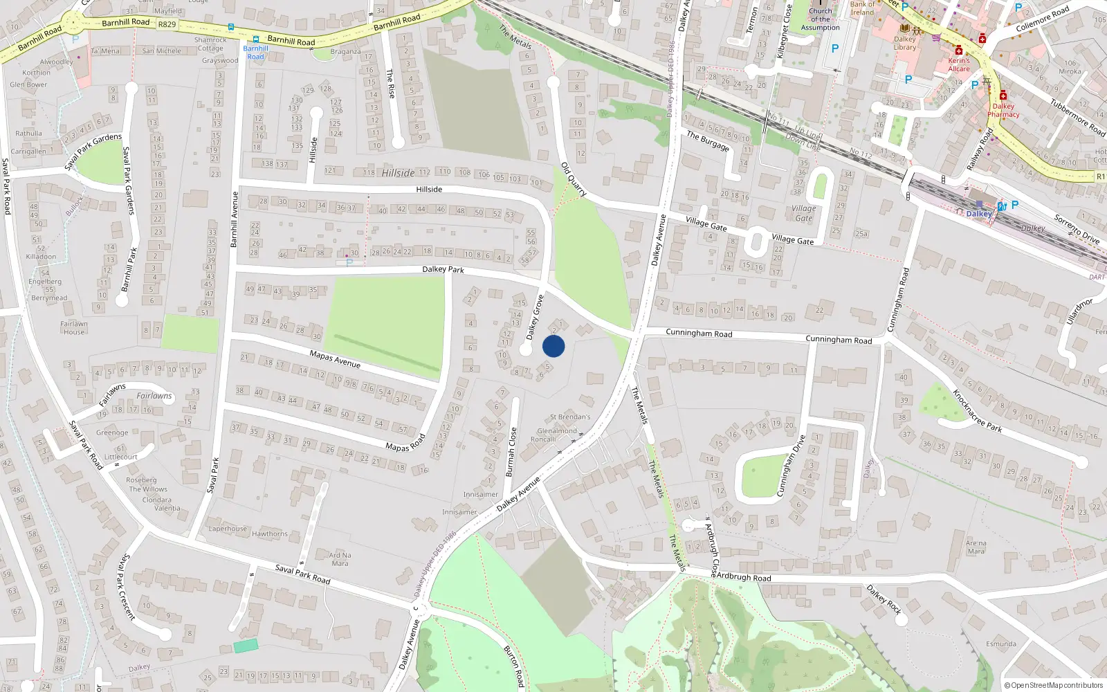 Overhead map showing the location of 3 Dalkey Grove, Dalkey