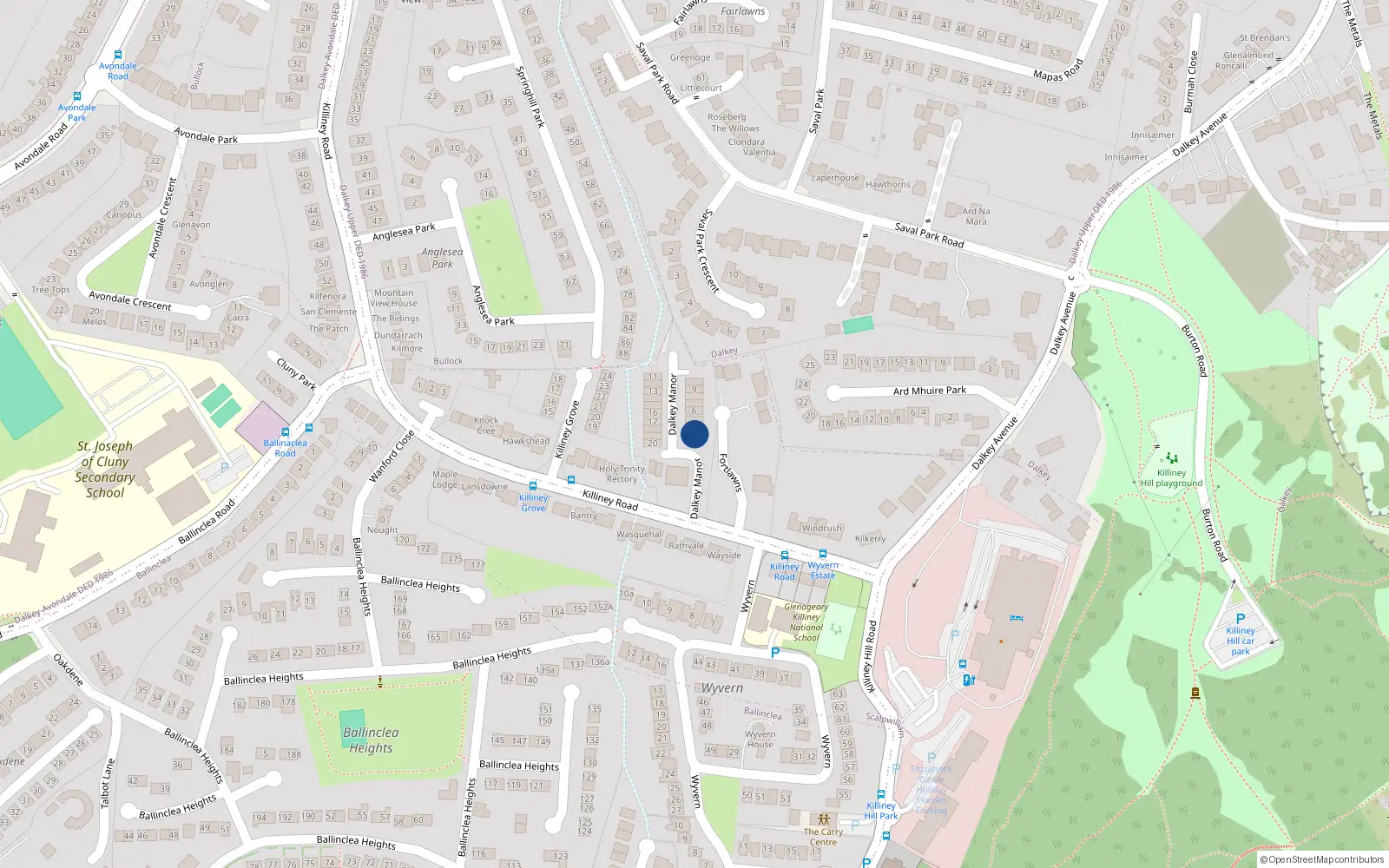 Overhead map showing the location of 3 Dalkey Manor, Dalkey