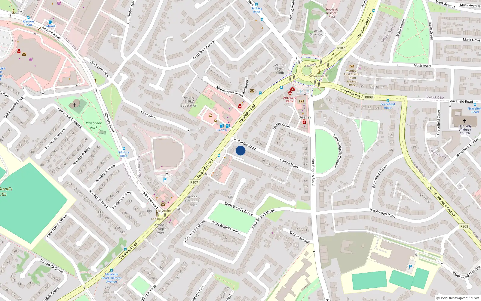 Overhead map showing the location of 3 Danieli Road, Artane, Dublin 5