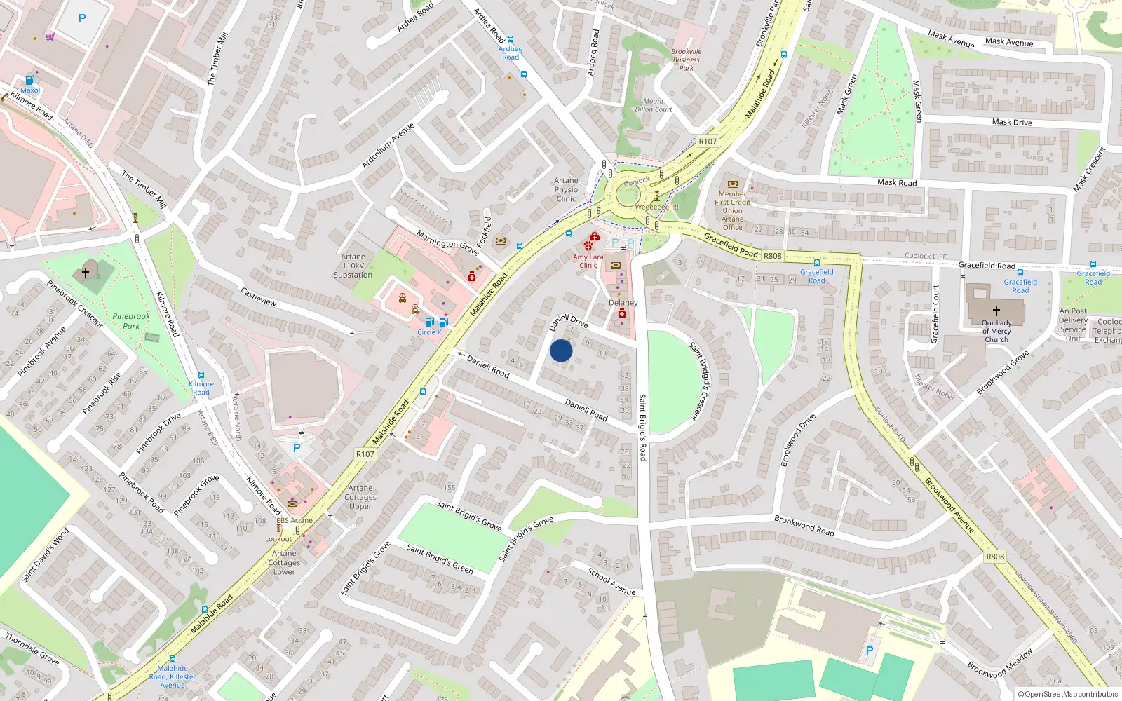 Overhead map showing the location of 3 Daniely Drive, Artane, Dublin 5
