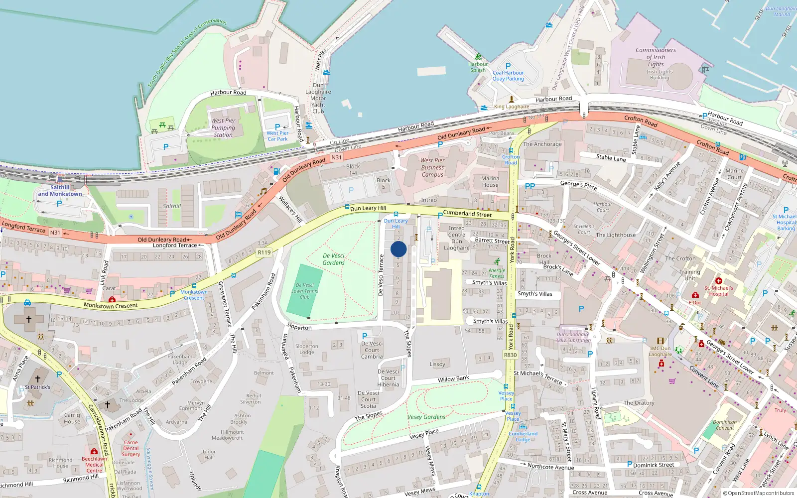 Overhead map showing the location of 3 De Vesci Terrace, Dublin
