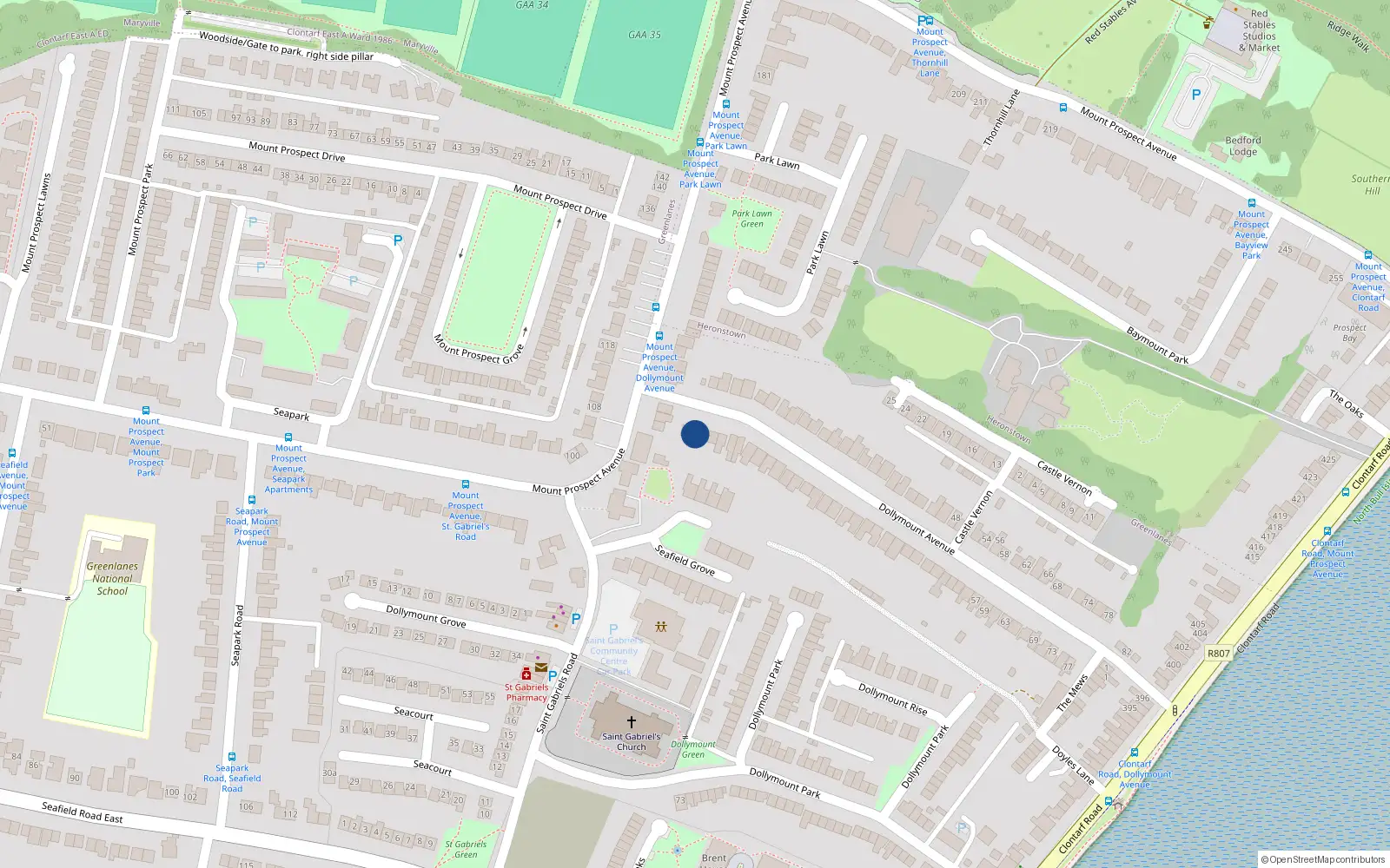 Overhead map showing the location of 3 Dollymount Avenue, Clontarf, Dublin 3