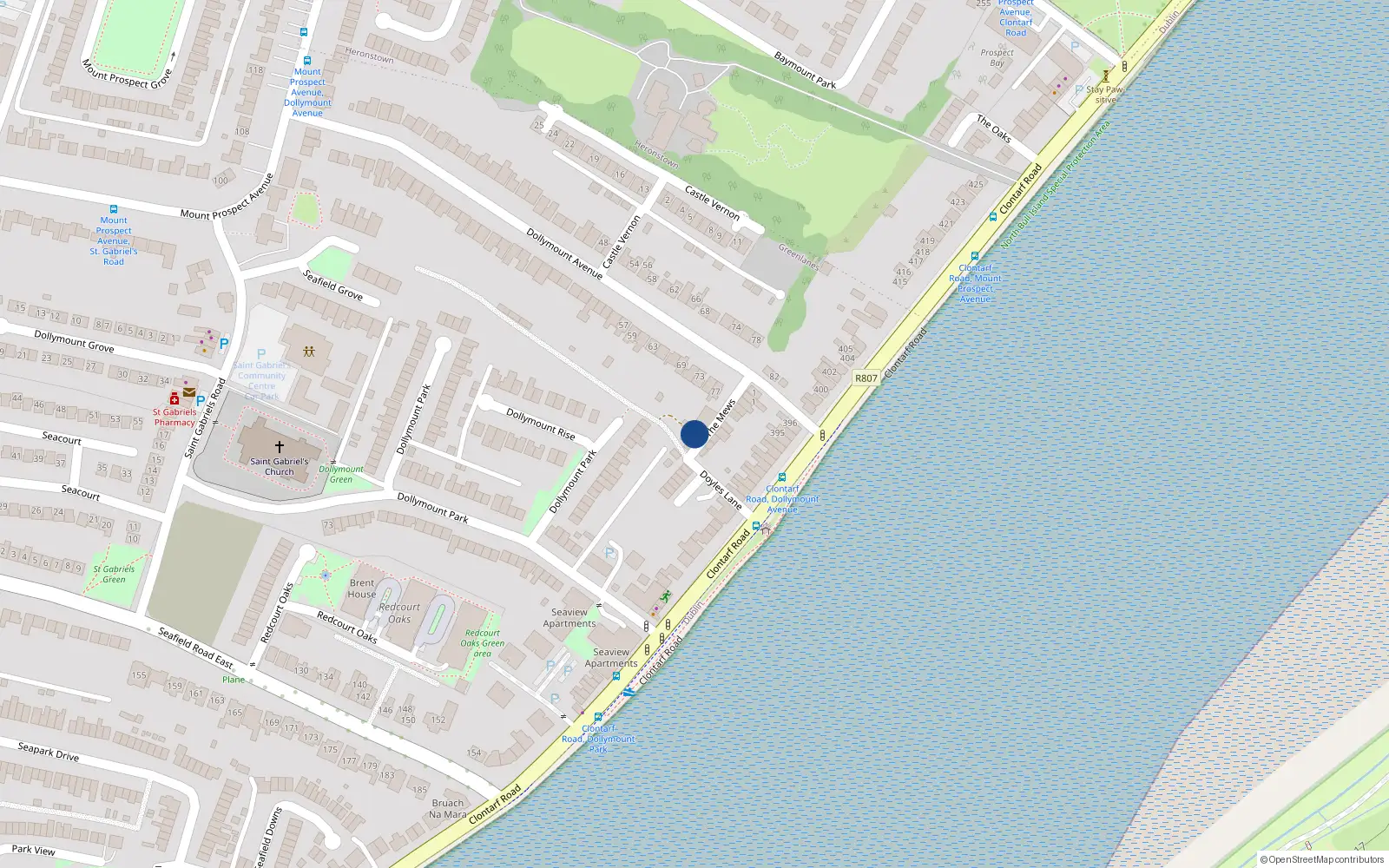 Overhead map showing the location of 3 Dollymount Court, Clontarf, Dublin 3
