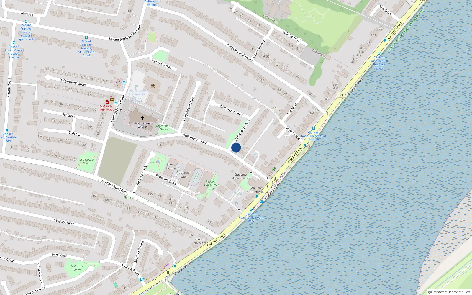 Overhead map showing the location of 3 Dollymount Park, Dublin 3