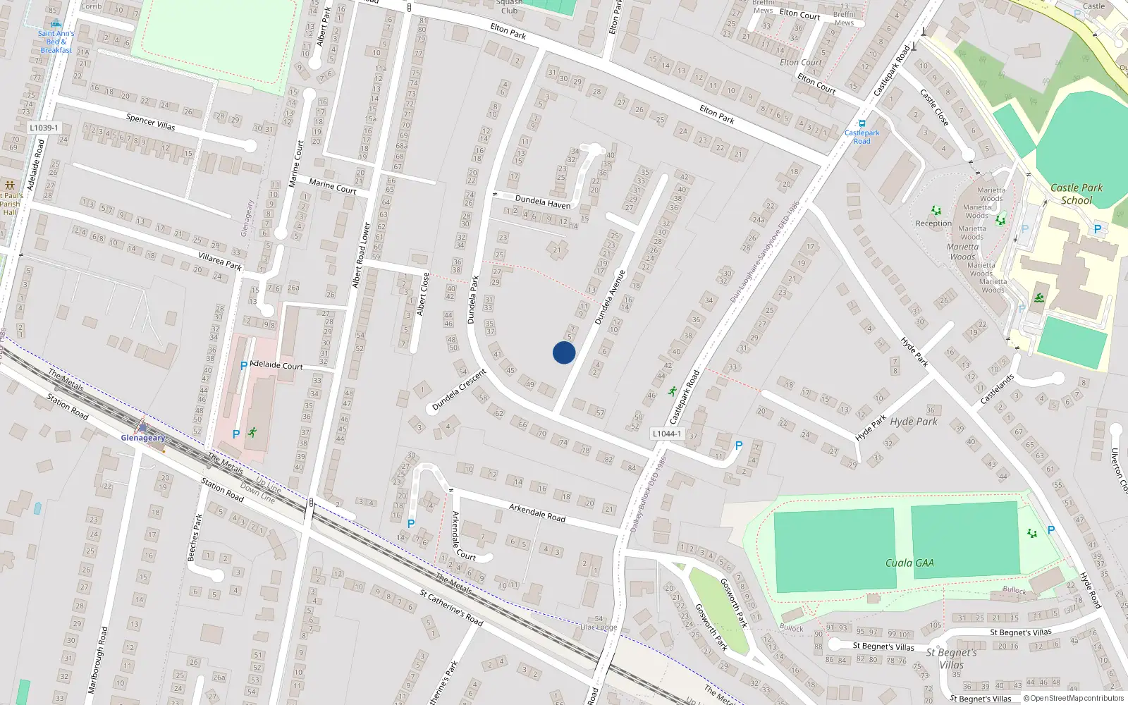 Overhead map showing the location of 3 Dundela Avenue, Sandycove, Dublin