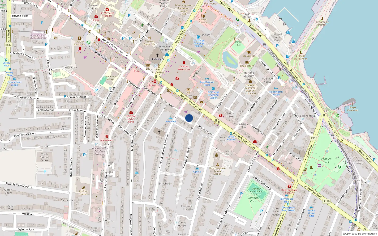 Overhead map showing the location of 3 Dungar Terrace, Dun Laoghaire, Co. Dublin