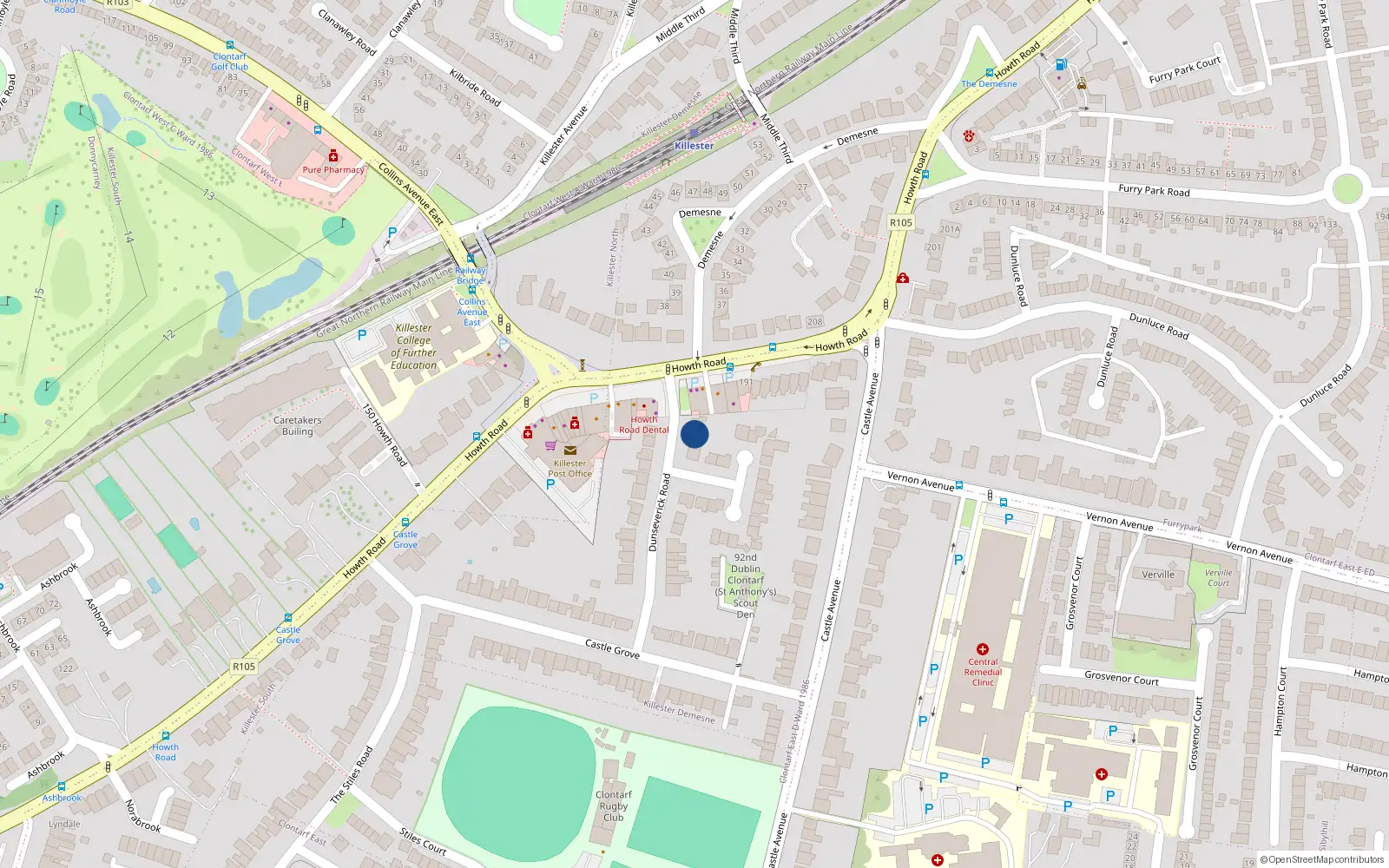 Overhead map showing the location of 3 Dunseverick Road, Clontarf, Dublin 3