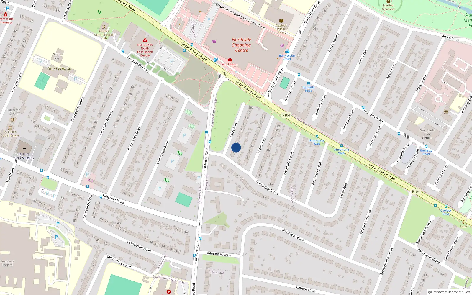 Overhead map showing the location of 3 Eagle Park, Dublin 5