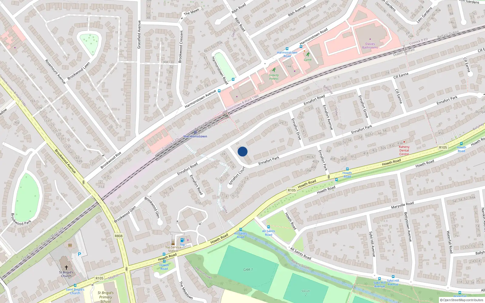 Overhead map showing the location of 3 Eannafort Park, Raheny, Dublin 5