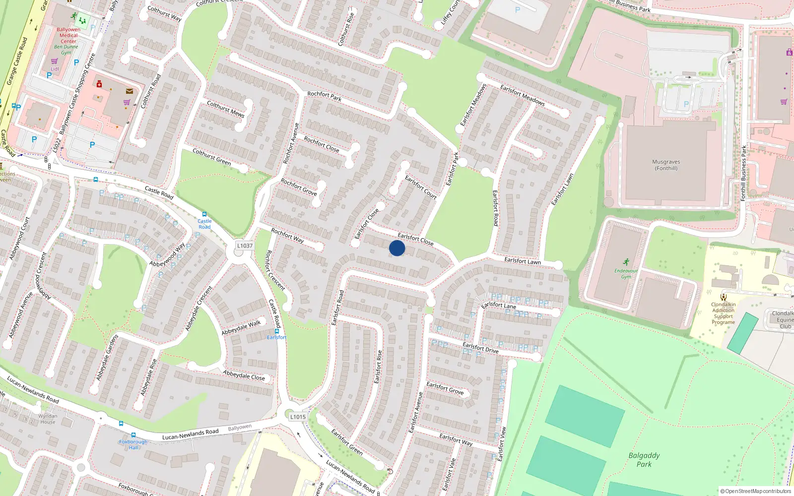 Overhead map showing the location of 3 Earlsfort Close, Lucan