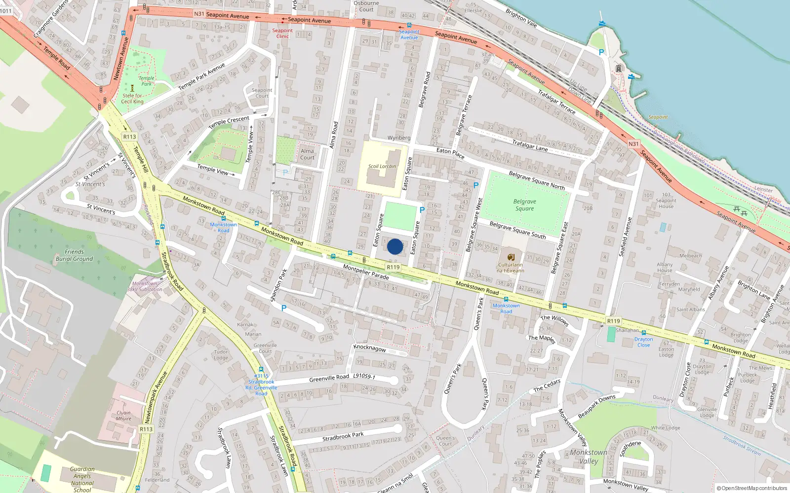 Overhead map showing the location of 3 Eaton Square, Blackrock