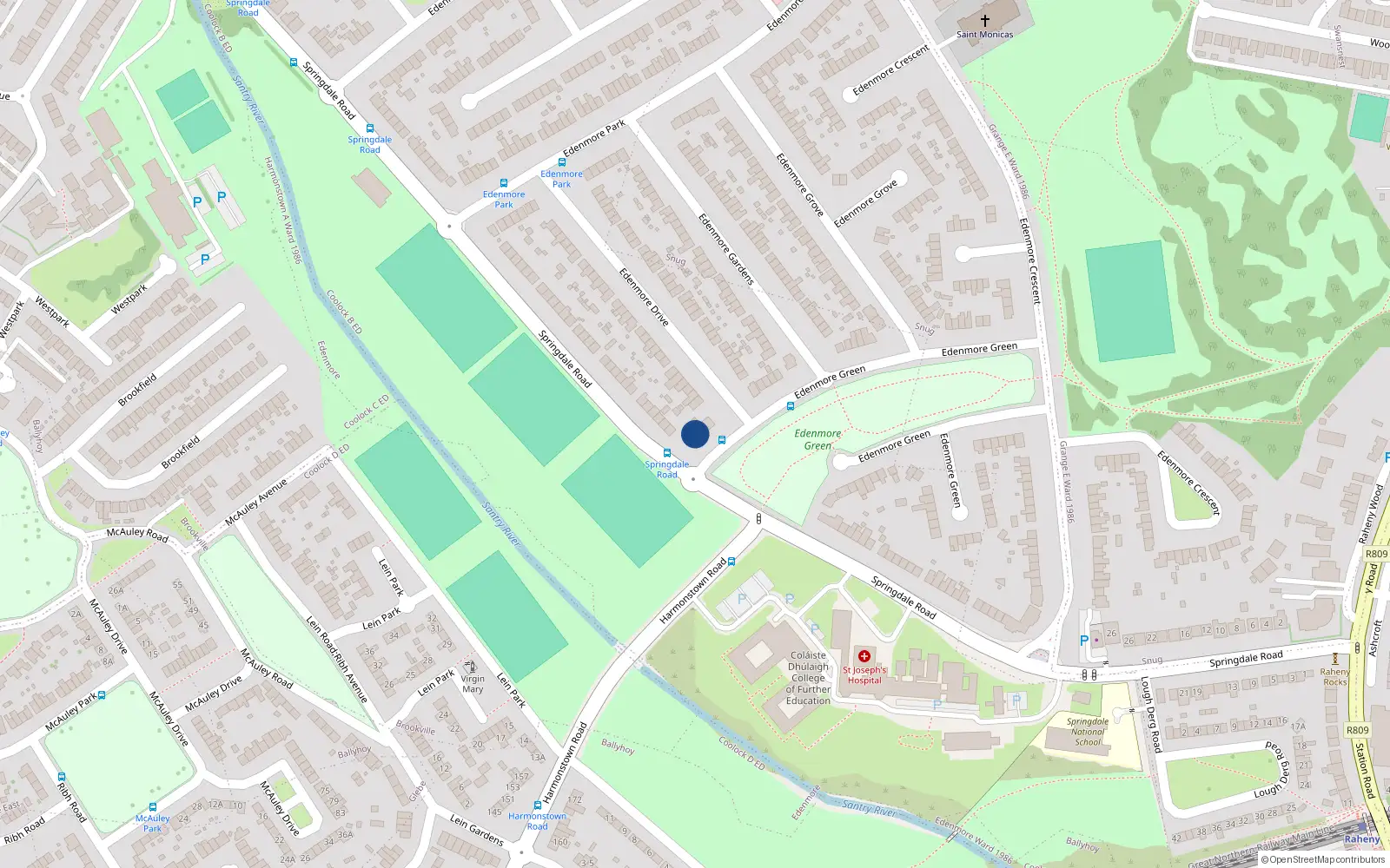 Overhead map showing the location of 3 Edenmore Green, Raheny, Dublin 15