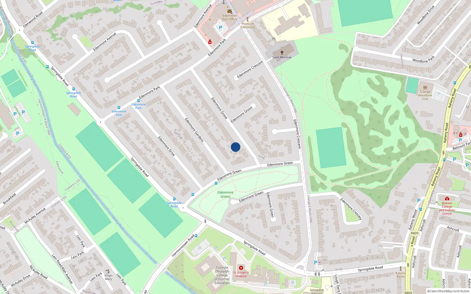 Overhead map showing the location of 3 Edenmore Grove, Raheny, Dublin 5