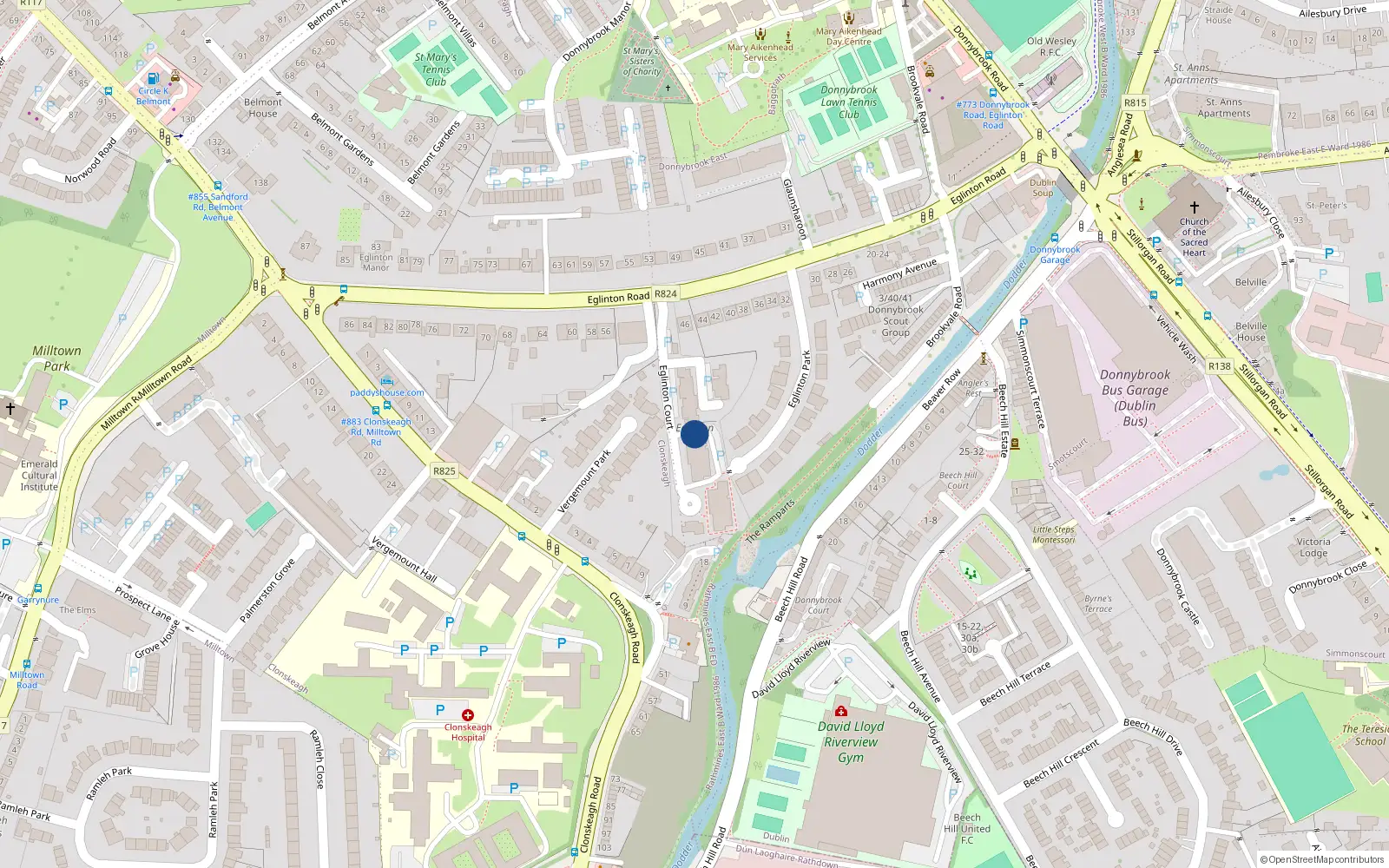 Overhead map showing the location of 3 Eglinton Court, Eglinton Road, Donnybrook Dublin 4