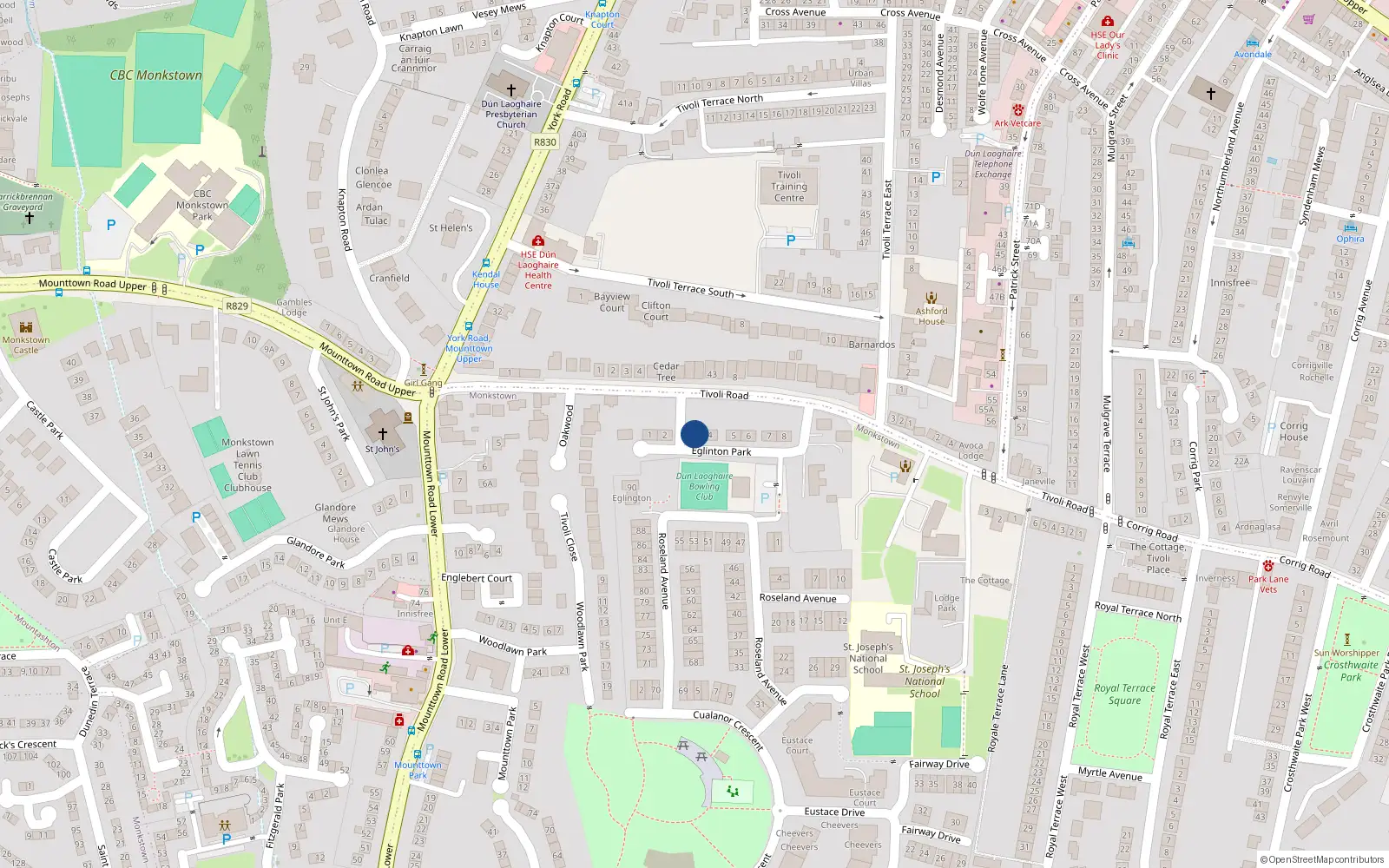 Overhead map showing the location of 3A Eglinton Park, Dublin