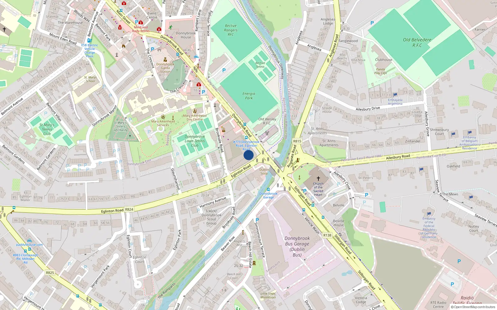 Overhead map showing the location of 3 Eglinton Road, Donnybrook