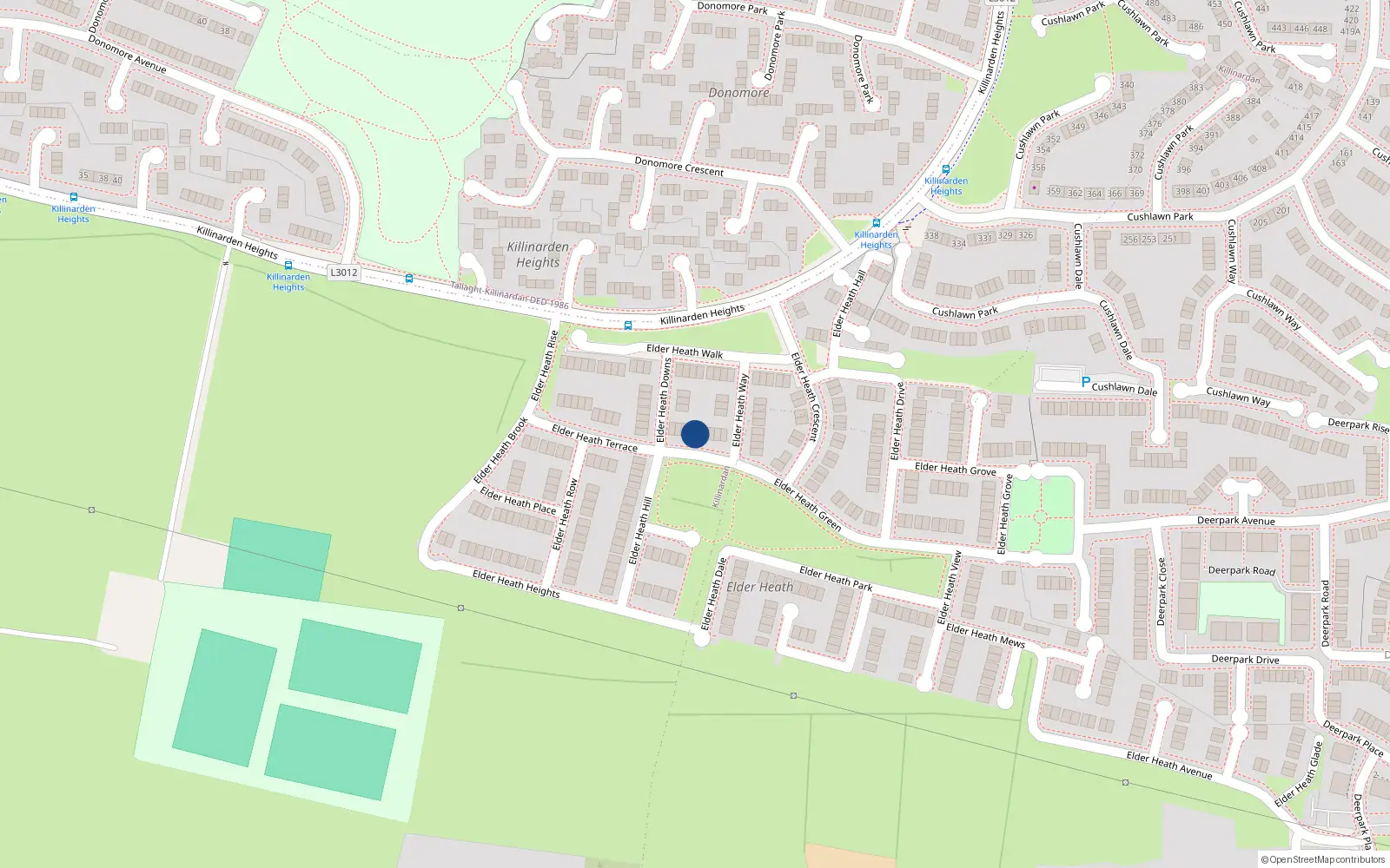 Overhead map showing the location of 3 Elder Heath Green, Dublin