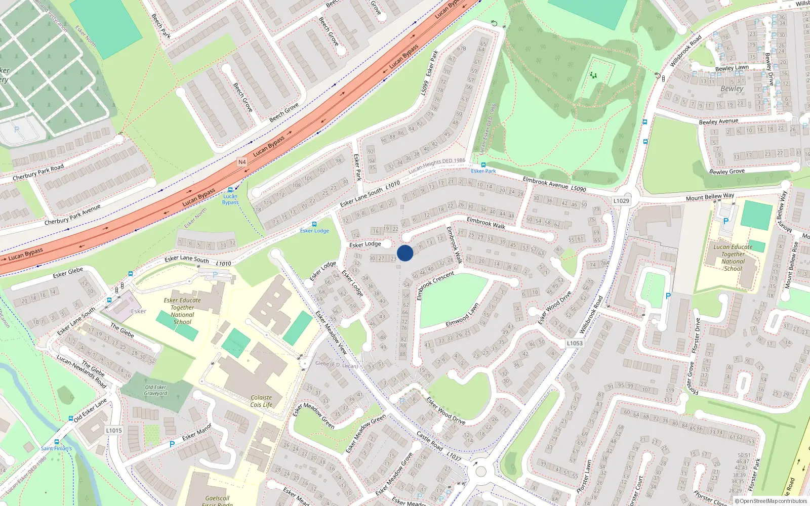 Overhead map showing the location of 3 Elmbrook Walk, Lucan, Dublin
