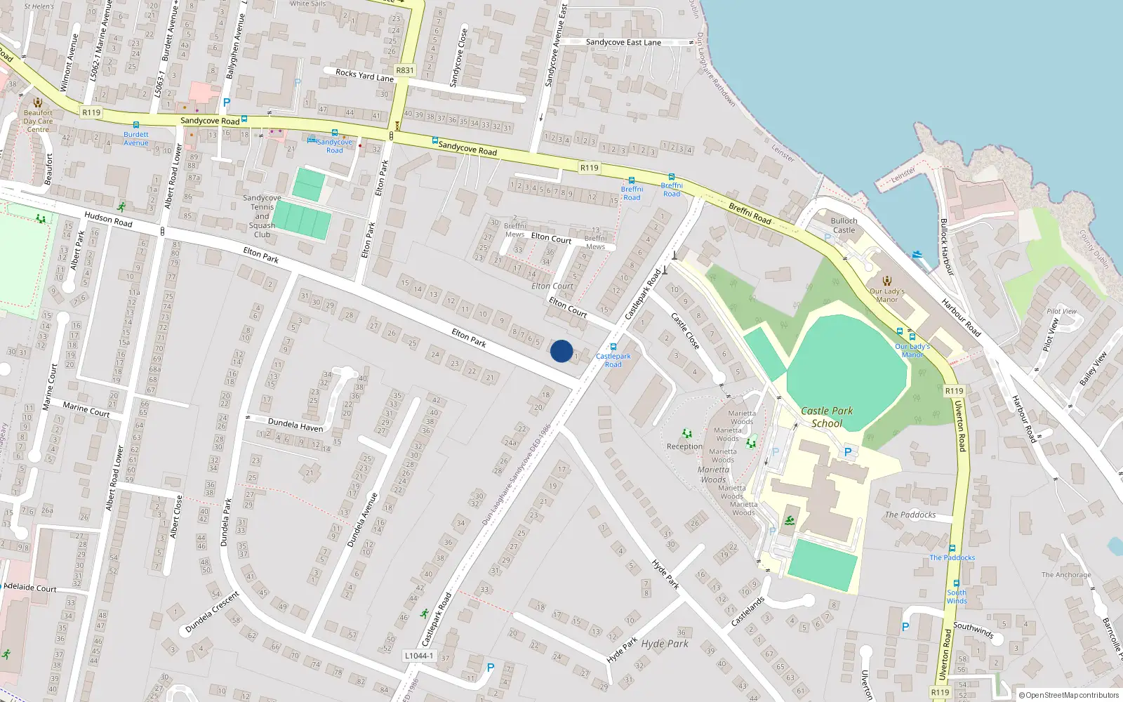 Overhead map showing the location of 3 Elton Park, Dublin