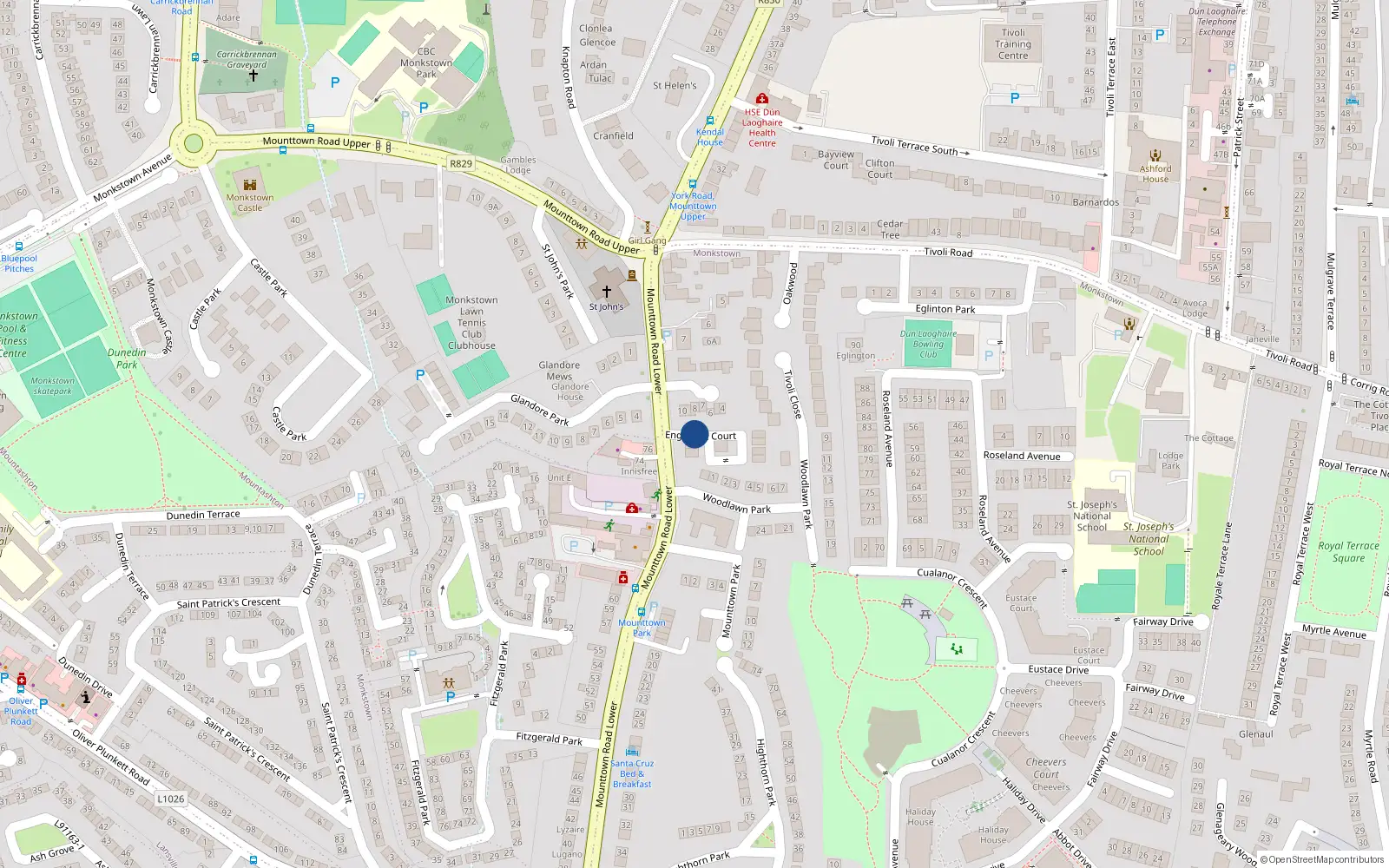 Overhead map showing the location of 3 Engleberg Court, Dun Laoghaire