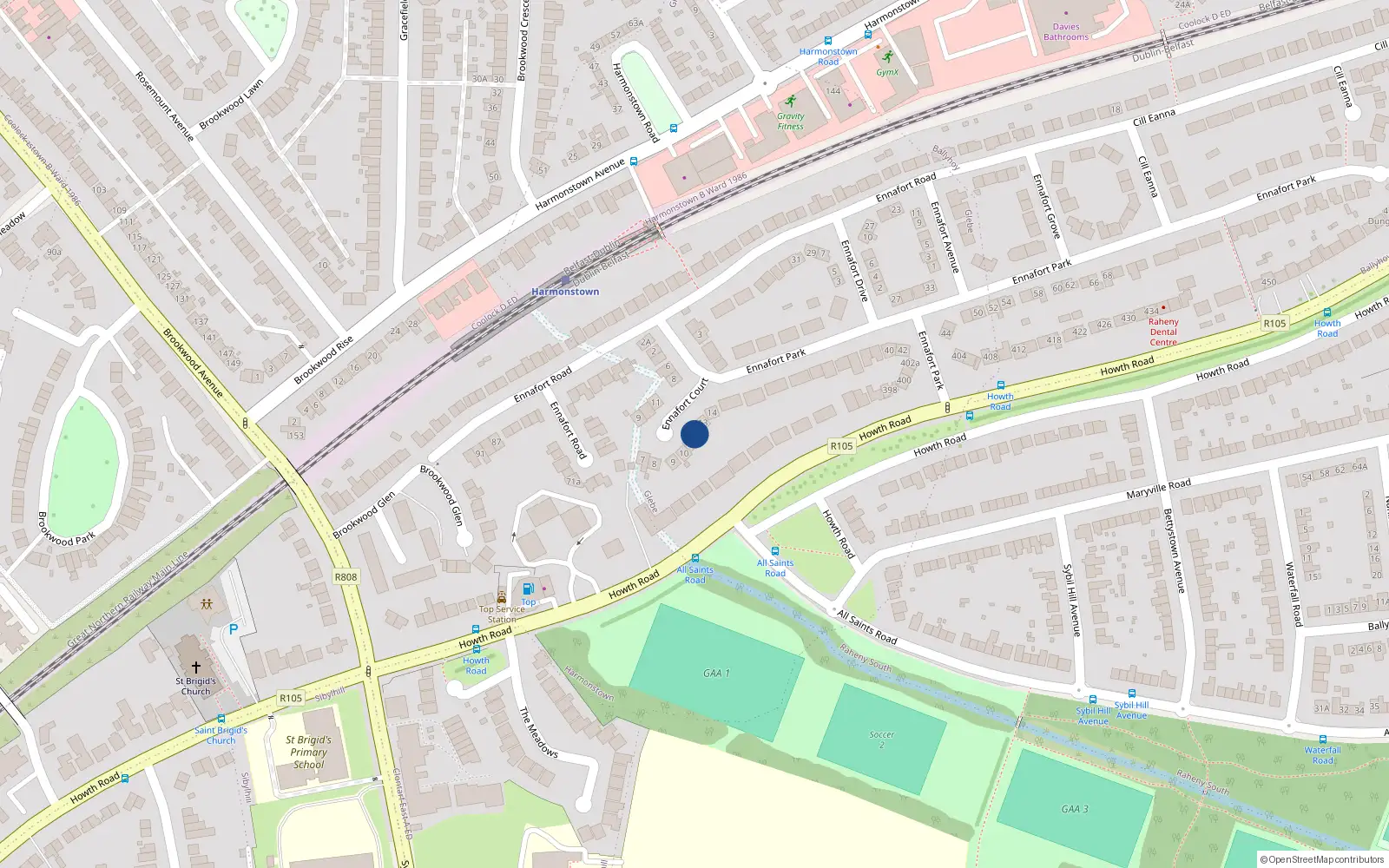 Overhead map showing the location of 3 Ennafort Court, Raheny, Dublin 5