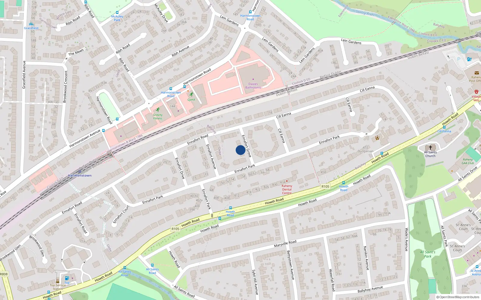 Overhead map showing the location of 3 Ennafort Grove, Dublin 5