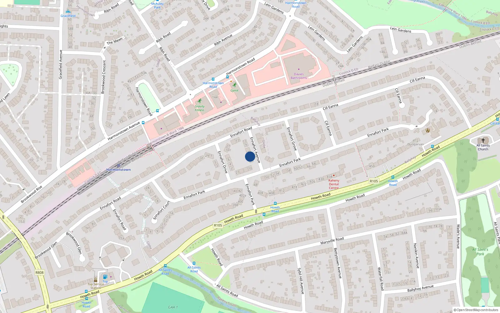 Overhead map showing the location of 3 Ennafort Avenue, Dublin 5
