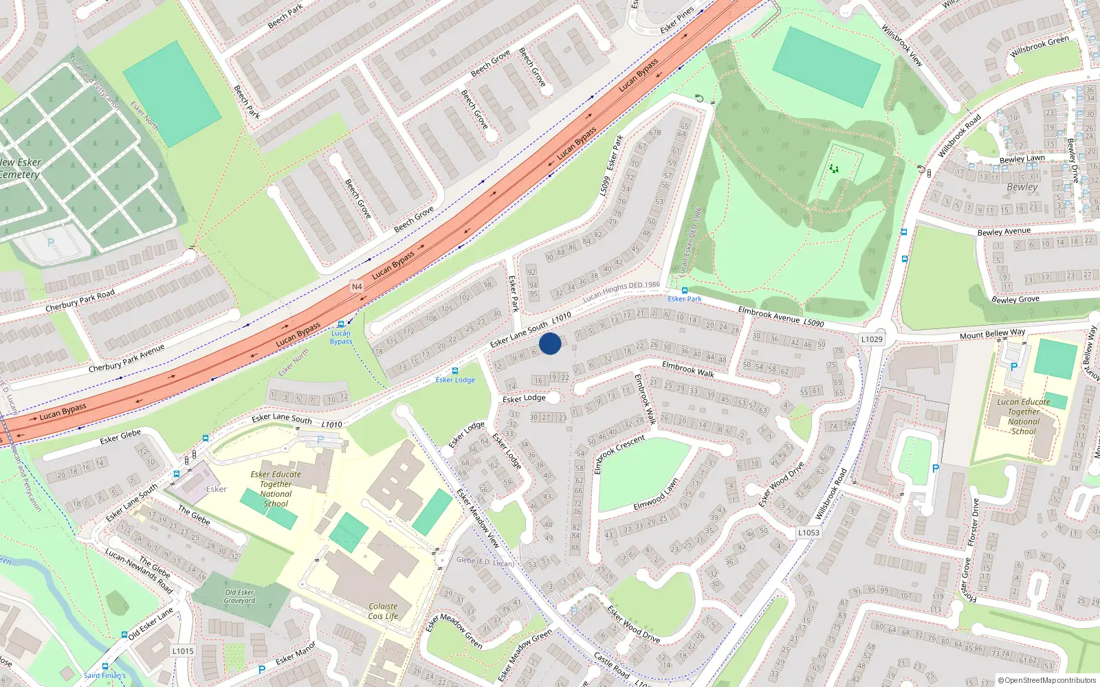 Overhead map showing the location of 3 Esker Lodge, Lucan, Dublin