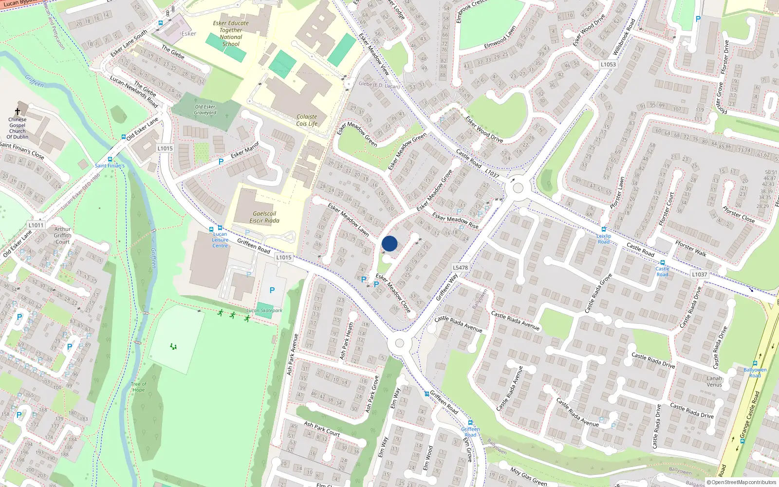 Overhead map showing the location of 3 Esker Meadow Close, Esker, Lucan