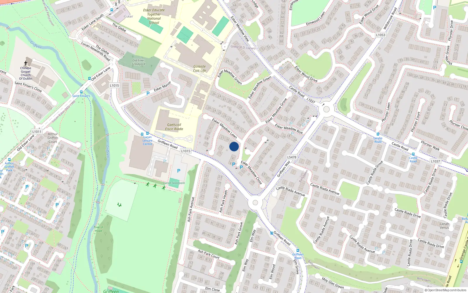 Overhead map showing the location of 3 Esker Meadow Lawn, Lucan, Dublin