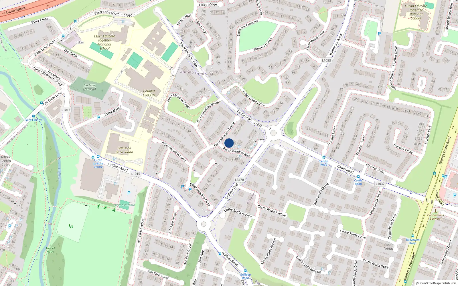 Overhead map showing the location of 3 Esker Meadow Rise, Lucan