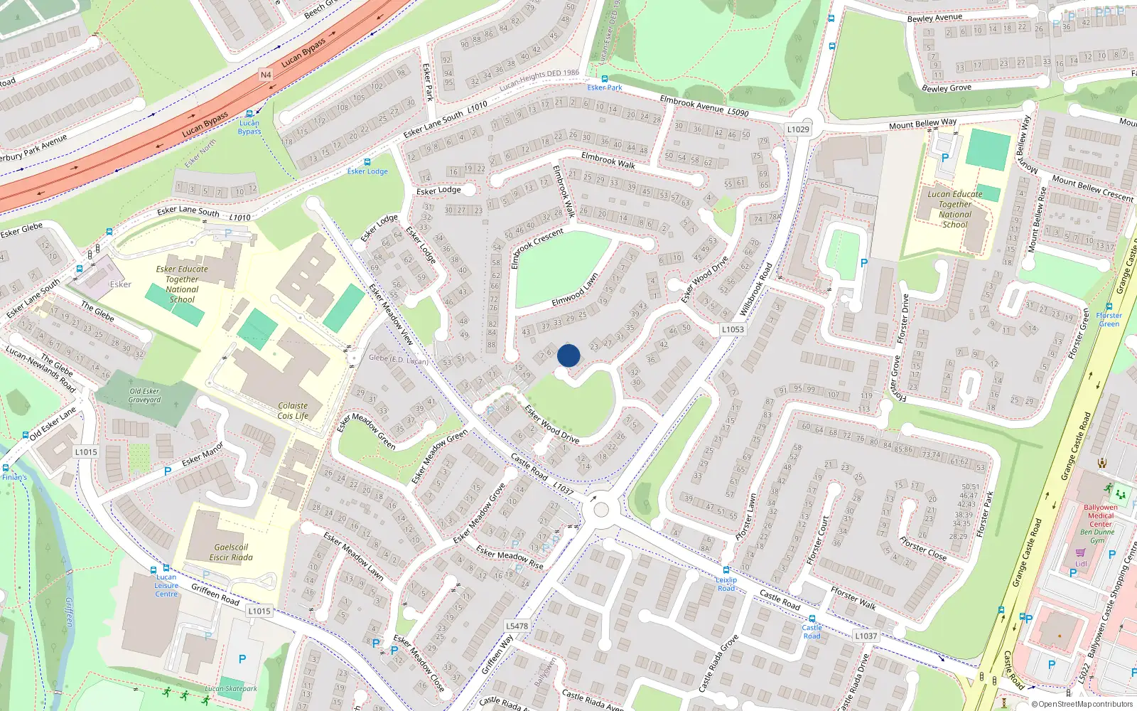 Overhead map showing the location of 3 Esker Wood Walk, Lucan