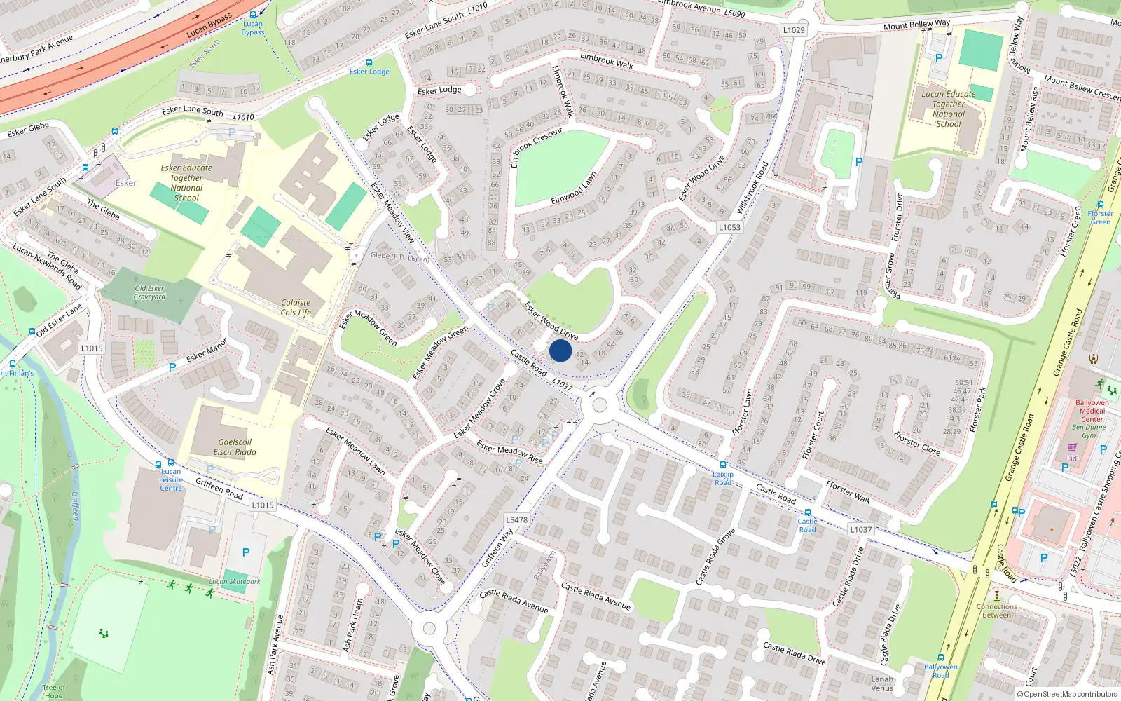 Overhead map showing the location of 3 Esker Woods Close, Lucan