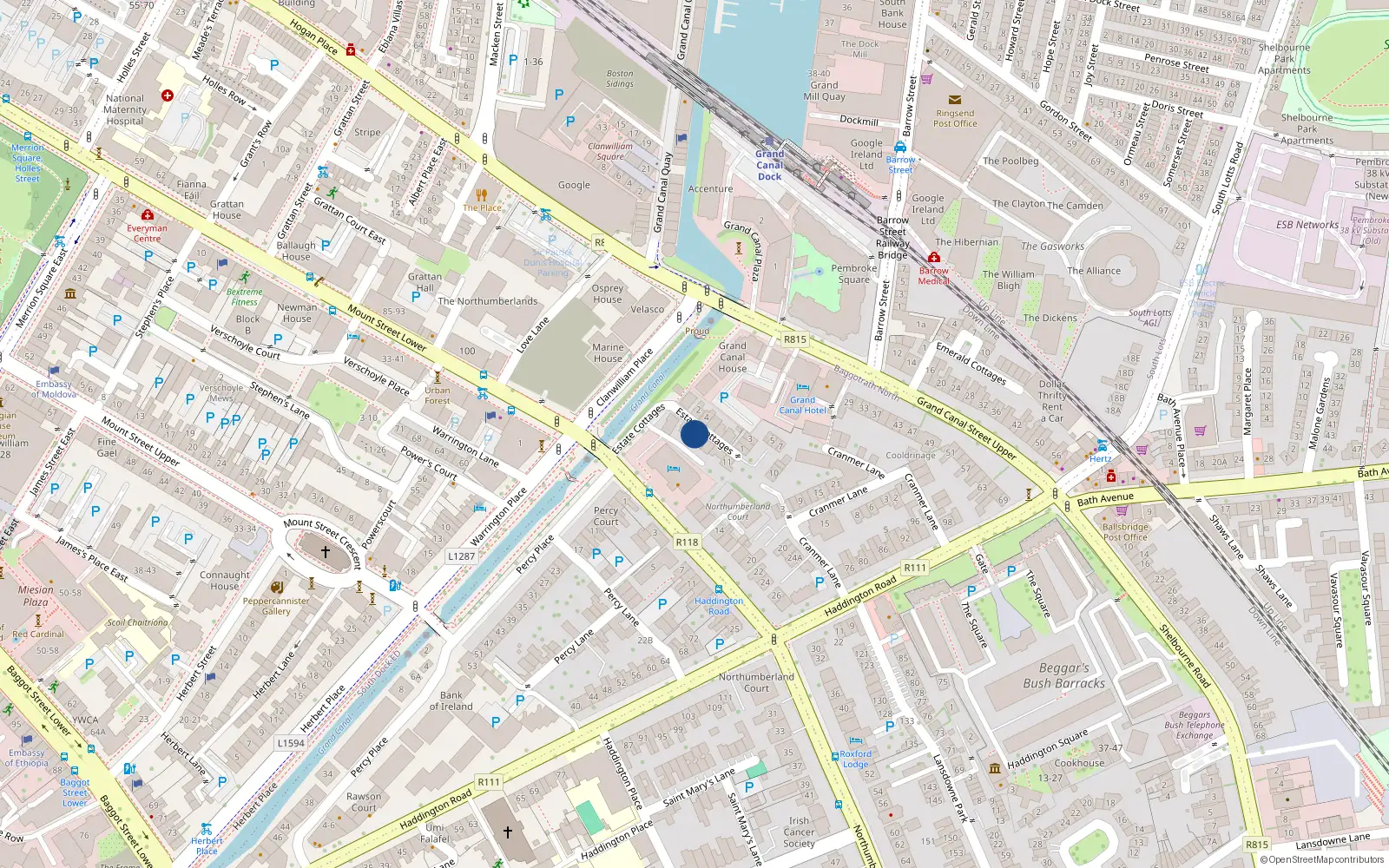 Overhead map showing the location of 3 Estate Cottages, Dublin 4