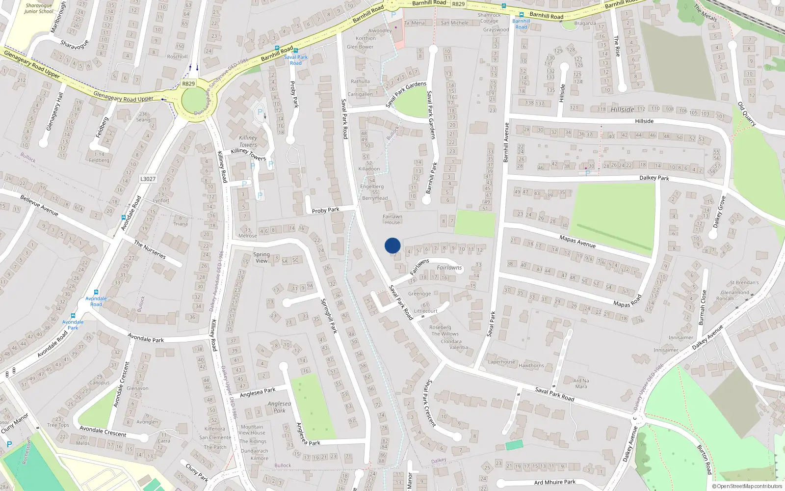 Overhead map showing the location of 3 Fairlawns, Dalkey