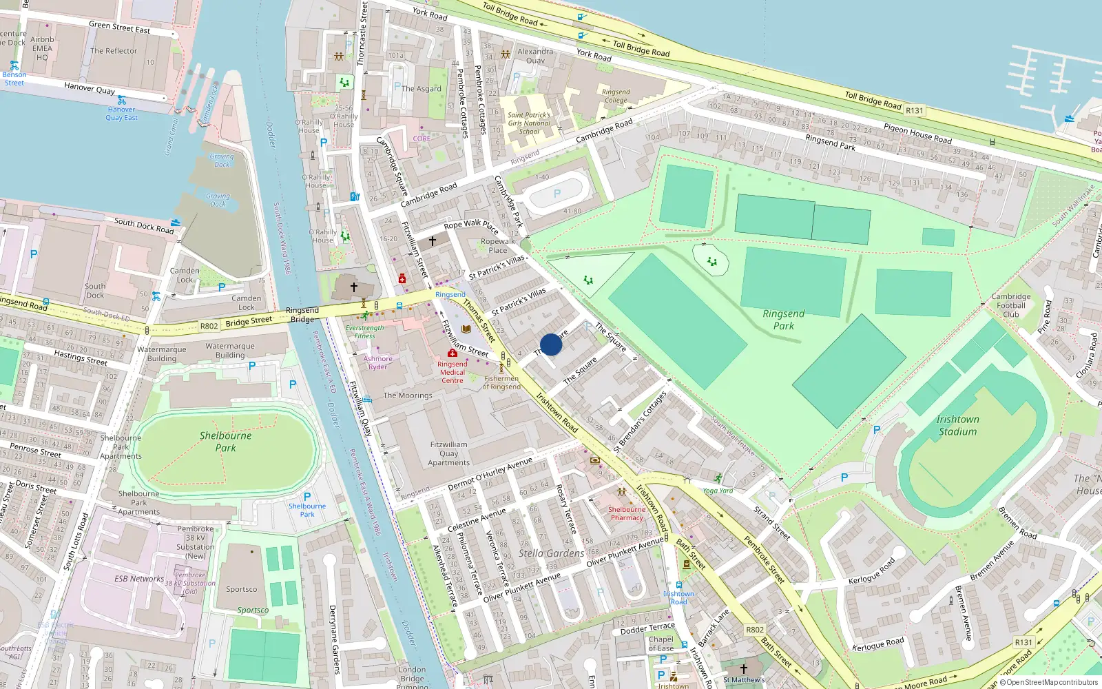 Overhead map showing the location of 3 Fairview Avenue, Irishtown, Dublin 4