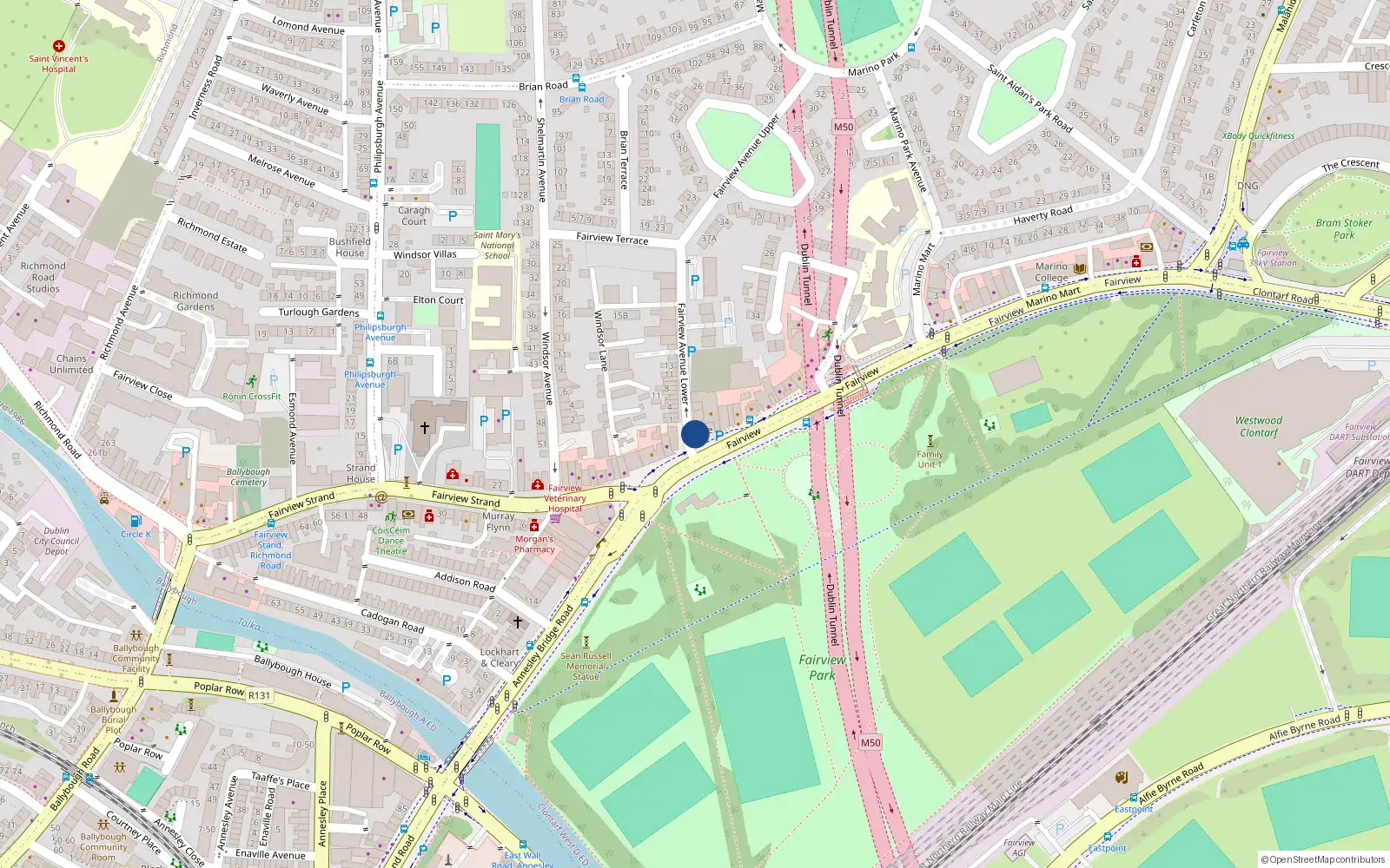 Overhead map showing the location of 3 Fairview, Dublin 3