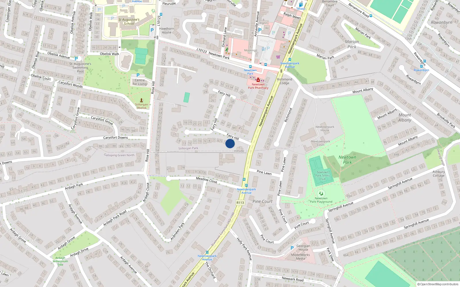 Overhead map showing the location of 3 Fairyhill, Blackrock