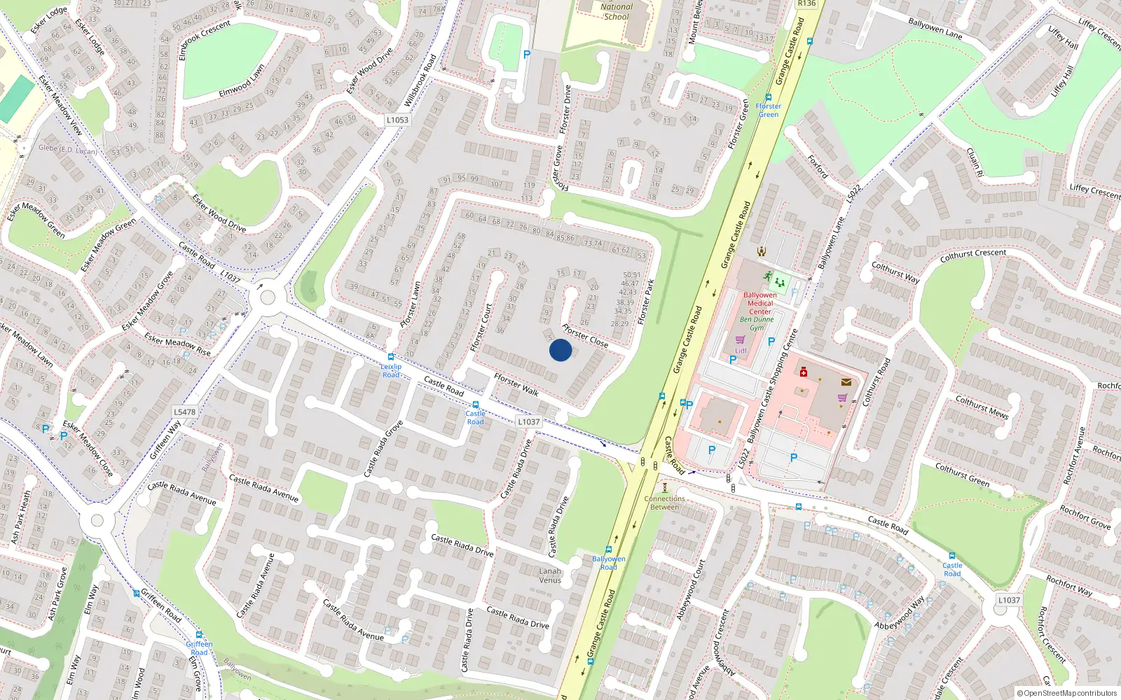 Overhead map showing the location of 3 Fforster Close, Lucan