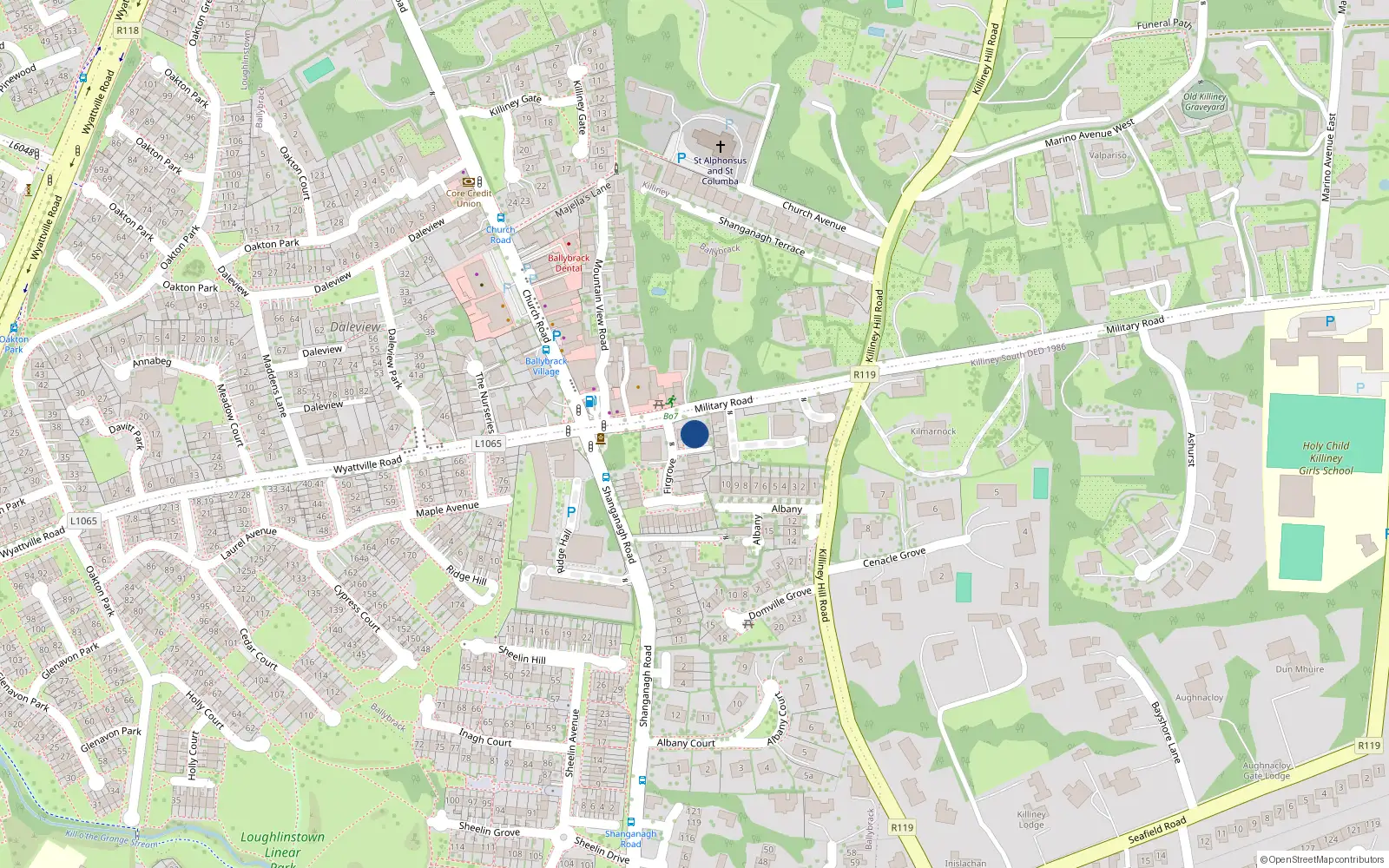 Overhead map showing the location of 3 Firgrove, Military Road, Ballybrack