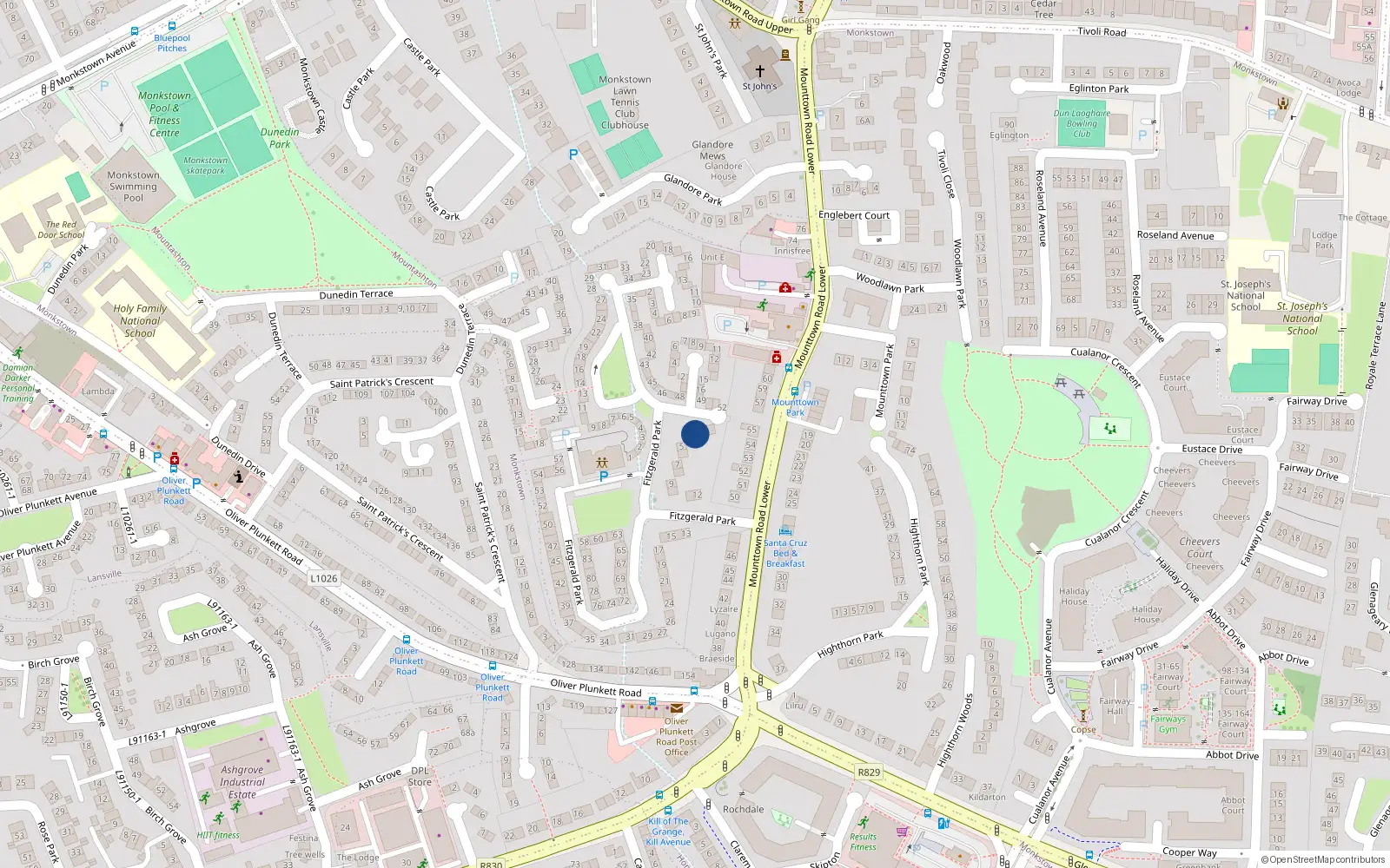 Overhead map showing the location of 3 Fitzgerald Park, Dublin