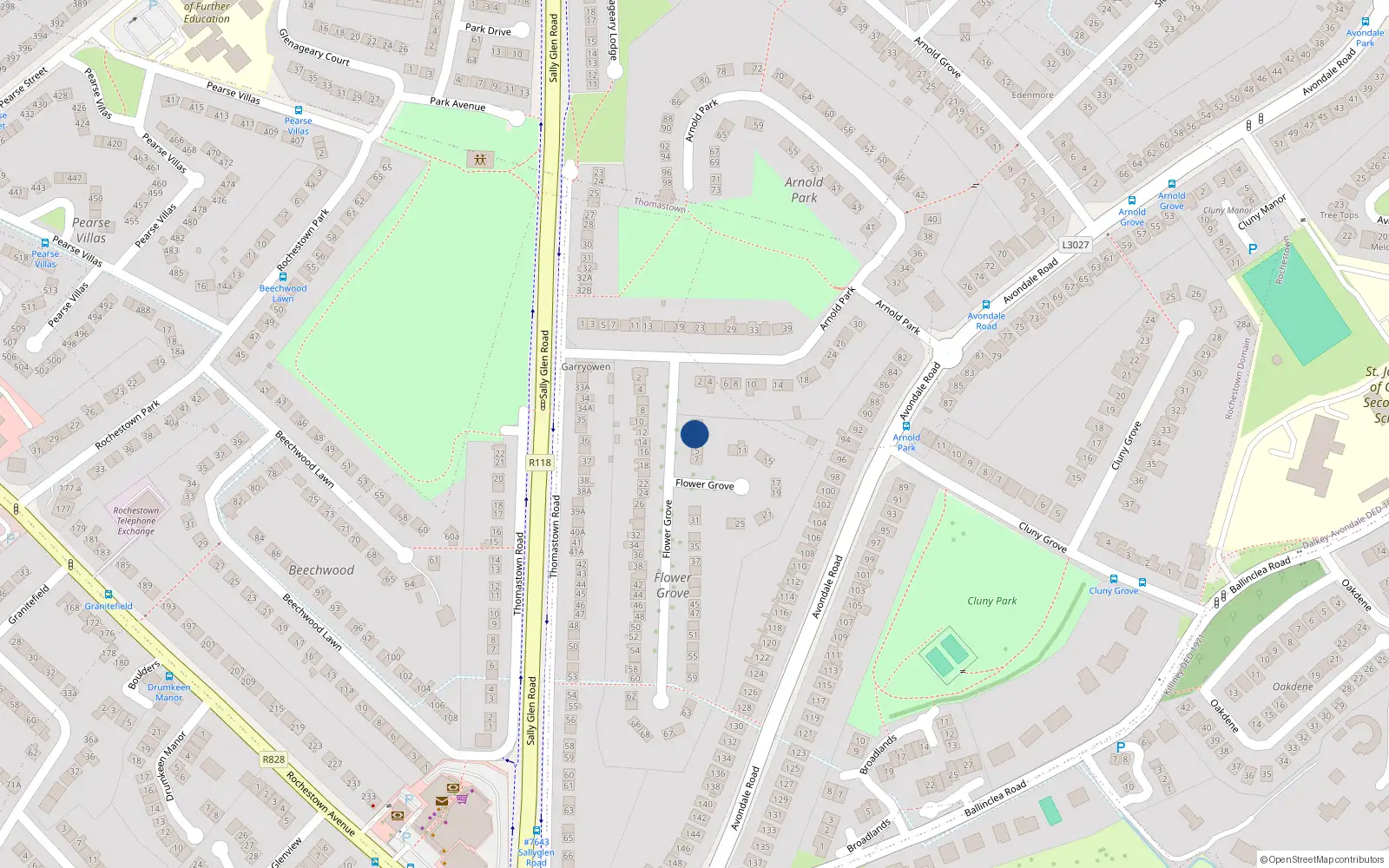 Overhead map showing the location of 3 Flower Grove, Killiney, Dublin