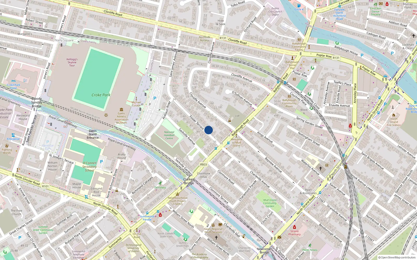 Overhead map showing the location of 3 Foster Terrace, Dublin 3
