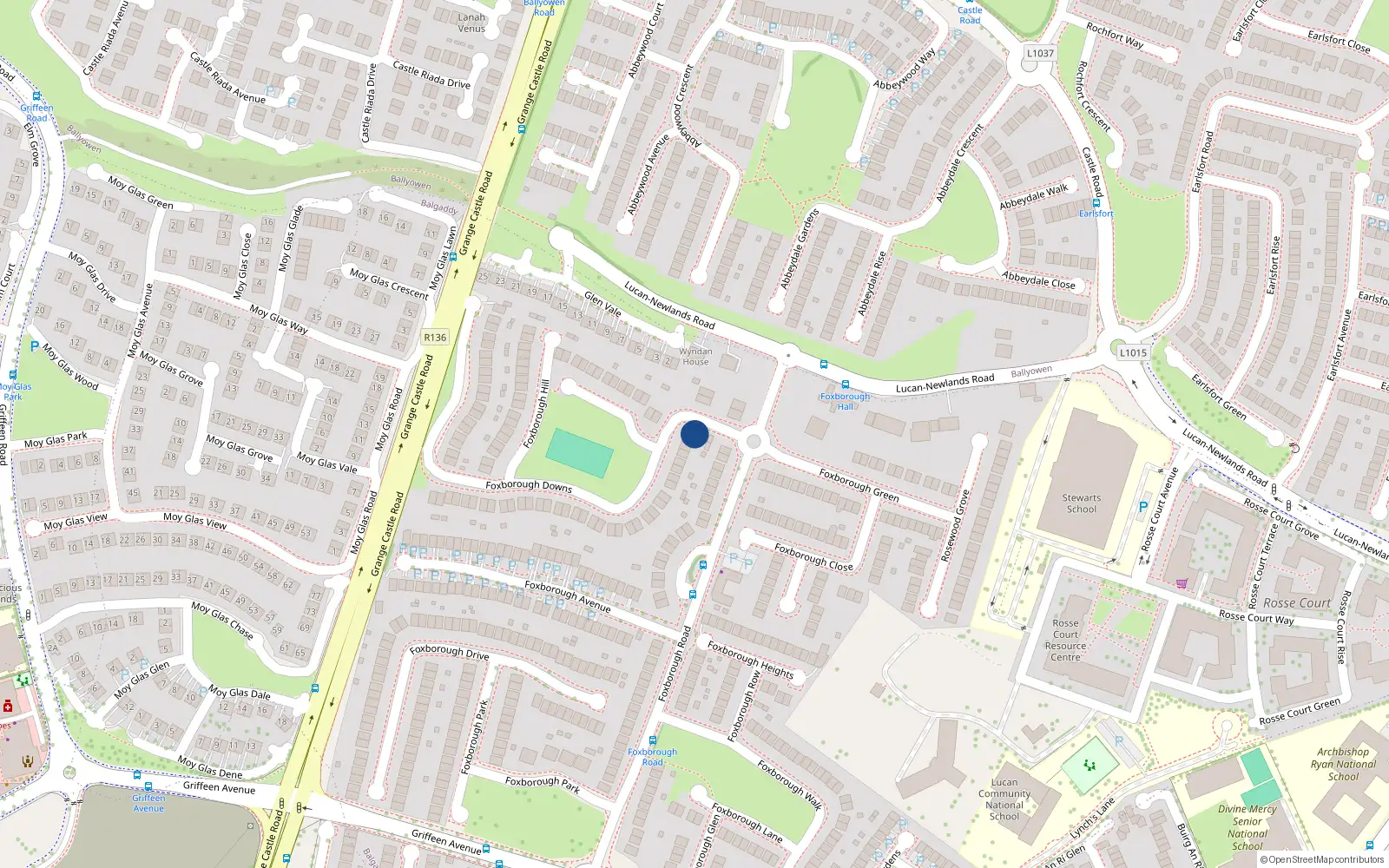 Overhead map showing the location of 3 Foxborough Downs, Lucan