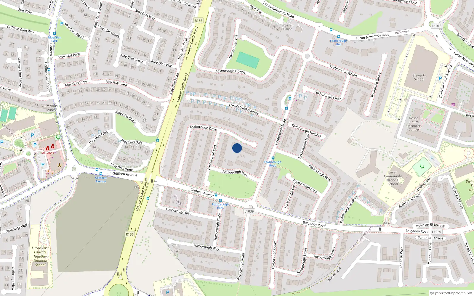 Overhead map showing the location of 3 Foxborough Drive, Lucan, Dublin