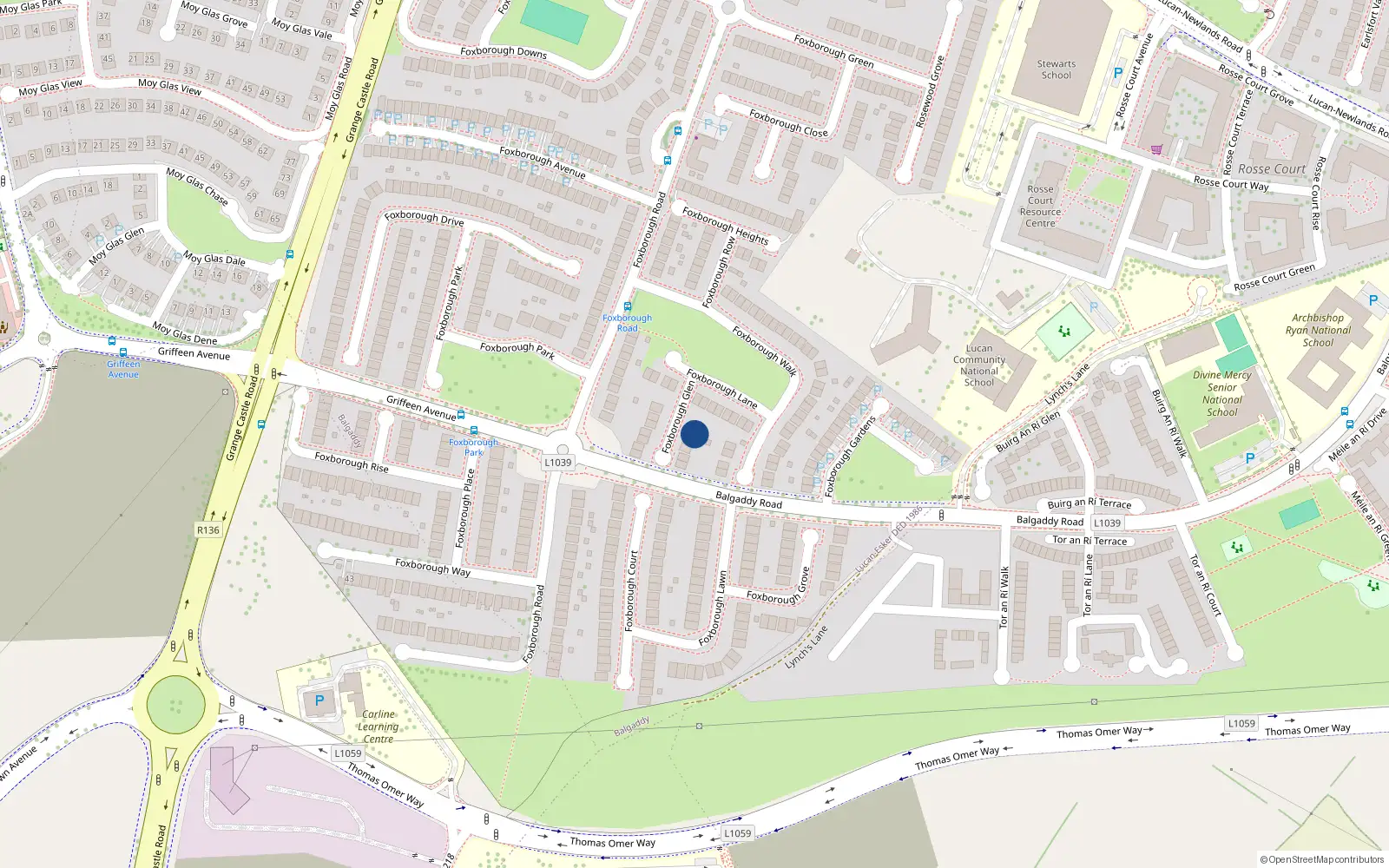 Overhead map showing the location of 3 Foxborough Glen, Lucan