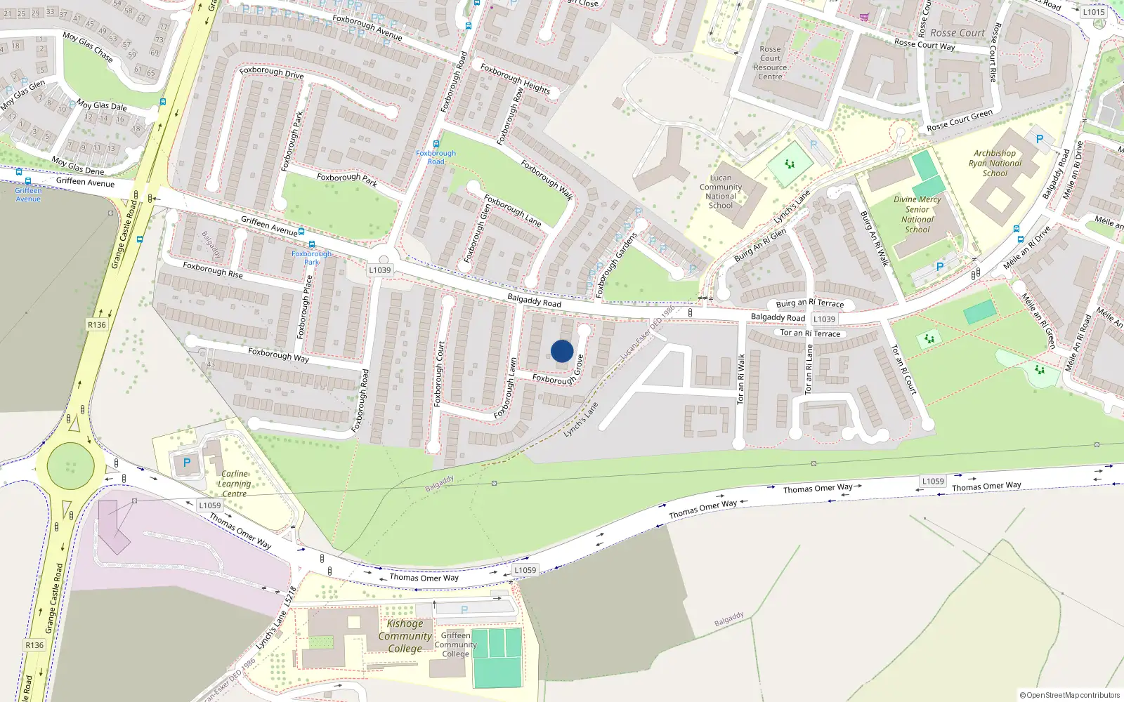 Overhead map showing the location of 3 Foxborough Grove, Lucan